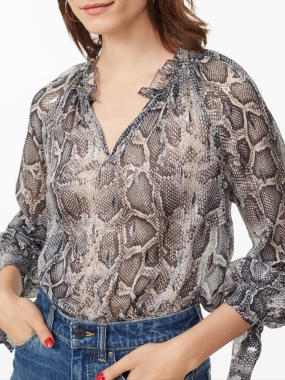 Rebecca Taylor Women’s Snake Print Silk Sheer Blouse